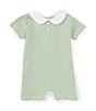 Color:Green - Image 1 - Baby Boys Newborn-24 Months Peter Pan Collar Short Sleeve Stripe Romper