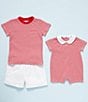 Color:Red - Image 3 - Baby Boys Newborn-24 Months Peter Pan Collar Short Sleeve Stripe Romper