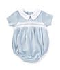Edgehill Collection Baby Boys Newborn-9 Months Collared Neckline Short Sleeve Solid Smocked Bubble, Color:Blue - Image 1