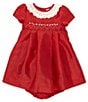 Color:Red - Image 1 - Baby Girl 3-24 Months Ruffle Neck Short Sleeve Taffeta Dress
