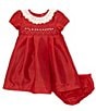 Color:Red - Image 2 - Baby Girl 3-24 Months Ruffle Neck Short Sleeve Taffeta Dress