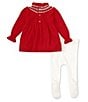 Color:Red - Image 3 - Baby Girl Newborn-12 Month Smocked Fairisle Mock Neck Long Sleeve Holiday Dress Set