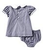 Edgehill Collection Baby Girls Floral Peter Pan Cap Sleeve Tab Dress, Color:Navy - Image 2