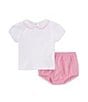 Color:White/Pink - Image 1 - Baby Girls 3-24 Months Peter Pan Collar Short Sleeve Top & Shorts Set