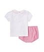 Color:White/Pink - Image 2 - Baby Girls 3-24 Months Peter Pan Collar Short Sleeve Top & Shorts Set