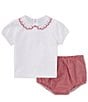 Color:Red - Image 1 - Baby Girls 3-24 Months Peter Pan Collar Short Sleeve Top & Shorts Set