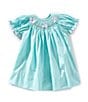 Edgehill Collection Baby Girls Round Neck Smocked Bunny Bishop Dress, Color:Teal - Image 1