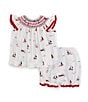 Color:Red - Image 1 - Baby Girls 3-24 Months Family Matching American Smocked Neck Flutter Sleeve Sailboat Print Dress
