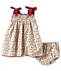 Color:Red/Ivory - Image 2 - Baby Girls 3-24 Months Family Matching Cherry Print Tie Shoulder Smocked Print Dress