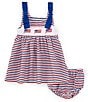 Color:Navy - Image 1 - Baby Girls 3-24 Months Family Matching Square Neck Tie Shoulders American Flag Smocked Dress