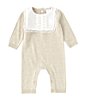Color:Oatmeal - Image 1 - Baby Girls Newborn - 6 Months Long Sleeve Sweater Knit Coverall & Removable Lace Bib