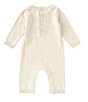 Color:Oatmeal - Image 2 - Baby Girls Newborn - 6 Months Long Sleeve Sweater Knit Coverall & Removable Lace Bib