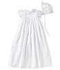Color:White - Image 1 - Baby Girls Newborn-12 Months Peter Pan Collar Christening Gown & Matching Bonnet