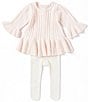 Color:Pink - Image 1 - Baby Girls Newborn-12 Months Long Sleeve Cable Knit Sweater & Sweater Knit Pants Set