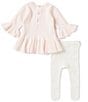 Color:Pink - Image 2 - Baby Girls Newborn-12 Months Long Sleeve Cable Knit Sweater & Sweater Knit Pants Set