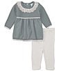 Color:Sage - Image 2 - Baby Girls Newborn-24 Months Long Sleeve Navy Sweater & Knit Bottoms Set