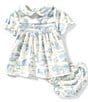 Edgehill Collection Baby Girls Smock Toile Peter Pan Cap Sleeve Dress, Color:Ivory - Image 1