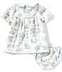 Edgehill Collection Baby Girls Smock Toile Peter Pan Cap Sleeve Dress, Color:Ivory - Image 2