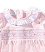Edgehill Collection Baby Girls Solid Pima Cotton Hand Smocked Footie Coverall, Color:Pink - Image 2