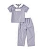 Edgehill Collection Little Boys Peter Pan Cap Sleeve Tab Top & Gingham Pants Set, Color:Navy - Image 1