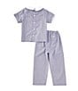 Edgehill Collection Little Boys Peter Pan Cap Sleeve Tab Top & Gingham Pants Set, Color:Navy - Image 2