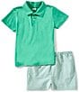 Edgehill Collection Little Boys 2T-6X Solid Knit Short Sleeve Polo & Stripe Shorts Set, Color:Green - Image 1