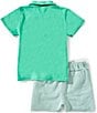 Edgehill Collection Little Boys 2T-6X Solid Knit Short Sleeve Polo & Stripe Shorts Set, Color:Green - Image 2