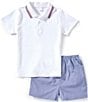 Edgehill Collection Little Boys Americana Stripe Short Sleeve Polo & Gingham Shorts Set, Color:White - Image 1