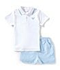 Edgehill Collection Little Boys 2T-7 Embroidered Tennis Racket Polo & Stripe Shorts Set, Color:White - Image 1