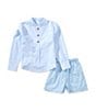 Edgehill Collection Little Boys 2T-7 Long Sleeve Shirt & Solid Shorts Set, Color:Blue - Image 1