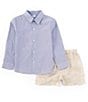 Color:Blue - Image 1 - Little Boys 2T-7 Stripe Button Front Top & Pull-On Shorts Set