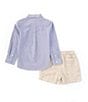 Color:Blue - Image 2 - Little Boys 2T-7 Stripe Button Front Top & Pull-On Shorts Set