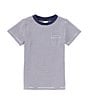 Color:Navy - Image 1 - Little Boys 2T-7 Stripe Round Neck Short Sleeve Crew T-Shirt