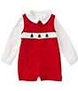 Edgehill Collection Little Boys Smocked Christmas Tree Jon Jon Romper - Image 1