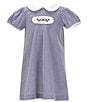 Edgehill Collection Little Girls 2T-6X Peter Pan Cap Sleeve Tab Dress, Color:Navy - Image 1