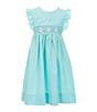 Edgehill Collection Little Girls Round Neck Smocked Bunny Bishop Dress, Color:Teal - Image 1