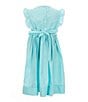 Edgehill Collection Little Girls Round Neck Smocked Bunny Bishop Dress, Color:Teal - Image 2