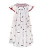 Color:Red - Image 1 - Little Girls 2T-6X Round Smocked Neck Flutter Sleeve Americana Sailboat Dress