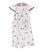 Color:Red - Image 2 - Little Girls 2T-6X Family Matching Americana Smocked Neck Flutter Sleeve Sailboat Print Dress