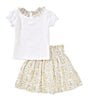 Edgehill Collection Little Girls 2T-6X Short Sleeve Top & Multi Floral Skirt Set, Color:Multi - Image 2