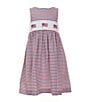 Color:Navy - Image 1 - Little Girls 2T-6X Family Matching Square Neck Tie Shoulders American Flag Smocked Dress