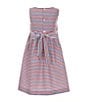 Color:Navy - Image 2 - Little Girls 2T-6X Family Matching Square Neck Tie Shoulders American Flag Smocked Dress