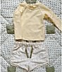 Edgehill Collection x Kristin Ellen Hockman Baby Boys 3-24 Months Archie Solid Rashguard & Floral Print Swim Trunks Set, Color:Ivory - Image 4