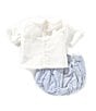 Edgehill Collection x Kristin Ellen Hockman Baby Boys Linen Blend Felix Top & Stripe Short Set, Color:Blue - Image 2