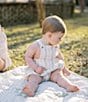 Edgehill Collection x Kristin Ellen Hockman Baby Boys Newborn-24 Months Hugo Green Stripe Linen Sunsuit Bubble, Color:Green - Image 3