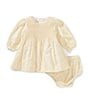 Edgehill Collection x Kristin Ellen Hockman Baby Girls 3-24 Months Margaret Long Sleeve Smocked Linen Blend Dress, Color:Yellow - Image 1