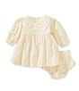 Edgehill Collection x Kristin Ellen Hockman Baby Girls 3-24 Months Margaret Long Sleeve Smocked Linen Blend Dress, Color:Yellow - Image 2