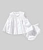 Edgehill Collection x Kristin Ellen Hockman Baby Girls Newborn-24 Months Freja Linen Blend Honeycomb Smocked Top & Diaper Set, Color:White - Image 1