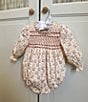 Edgehill Collection x Kristin Ellen Hockman Baby Girls Agnes Long Sleeve Smocked Bubble, Color:Coral - Image 4