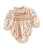 Edgehill Collection x Kristin Ellen Hockman Baby Girls Agnes Long Sleeve Smocked Bubble, Color:Coral - Image 1